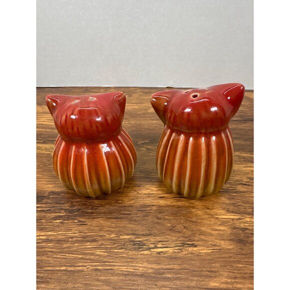 Salt Pepper Shaker Owls Set Red/Brown Owls Farmhouse or 70's Retro - Picture 4 of 5
